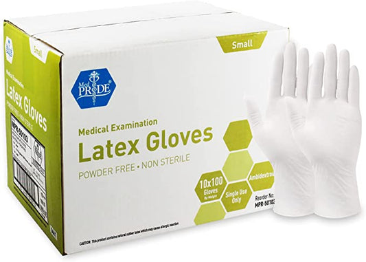 Med PRIDE Medical Exam Latex Gloves 5 mil Thick, Small Case of 1000 Powder-Free