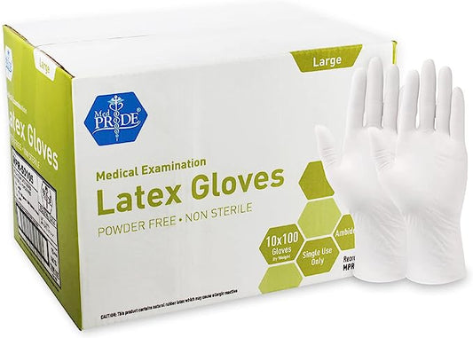 MED PRIDE Medpride Medical Exam Latex Gloves 5 mil Thick, Large Case of 1000 Powder-Free